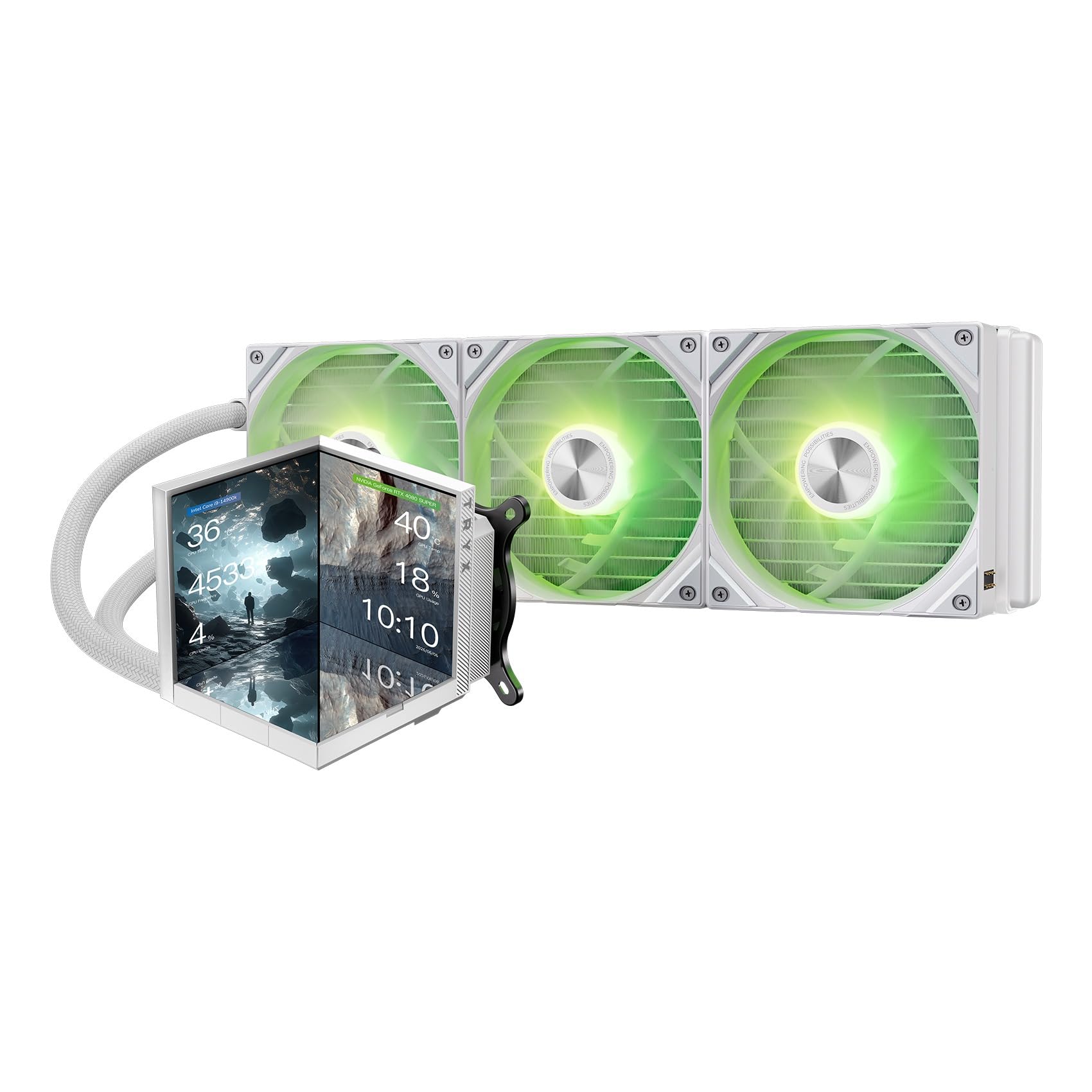 TRYX Stage AIO Cooler 360mm 4'' Dual-Screen GIPHY Built-in Asetek 280w TDP