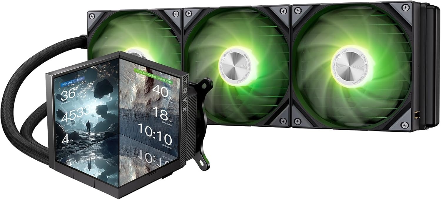 TRYX Stage AIO Cooler 360mm 4'' Dual-Screen GIPHY Built-in Asetek 280w TDP