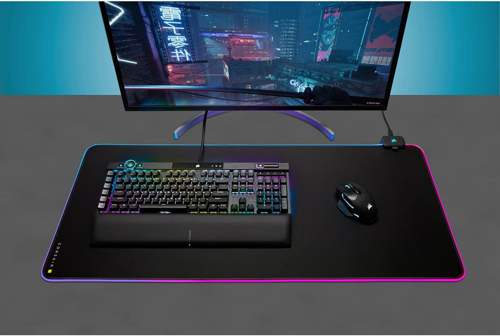 Corsair MM700 RGB Extended Cloth Gaming Mouse Pad - 36.6" x 15.8" - 360° RGB Lighting - Two USB Port Hub - Thick Rubber - Black