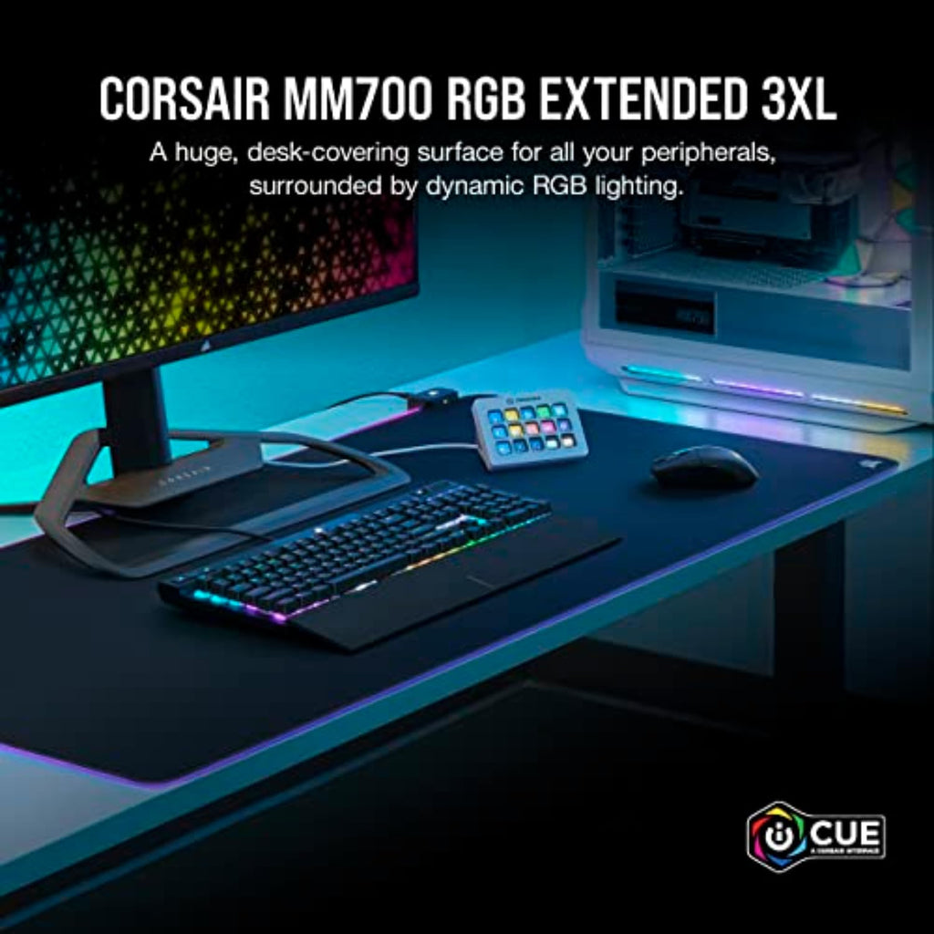 Corsair MM700 RGB Extended Cloth Gaming Mouse Pad - 36.6" x 15.8" - 360° RGB Lighting - Two USB Port Hub - Thick Rubber - Black