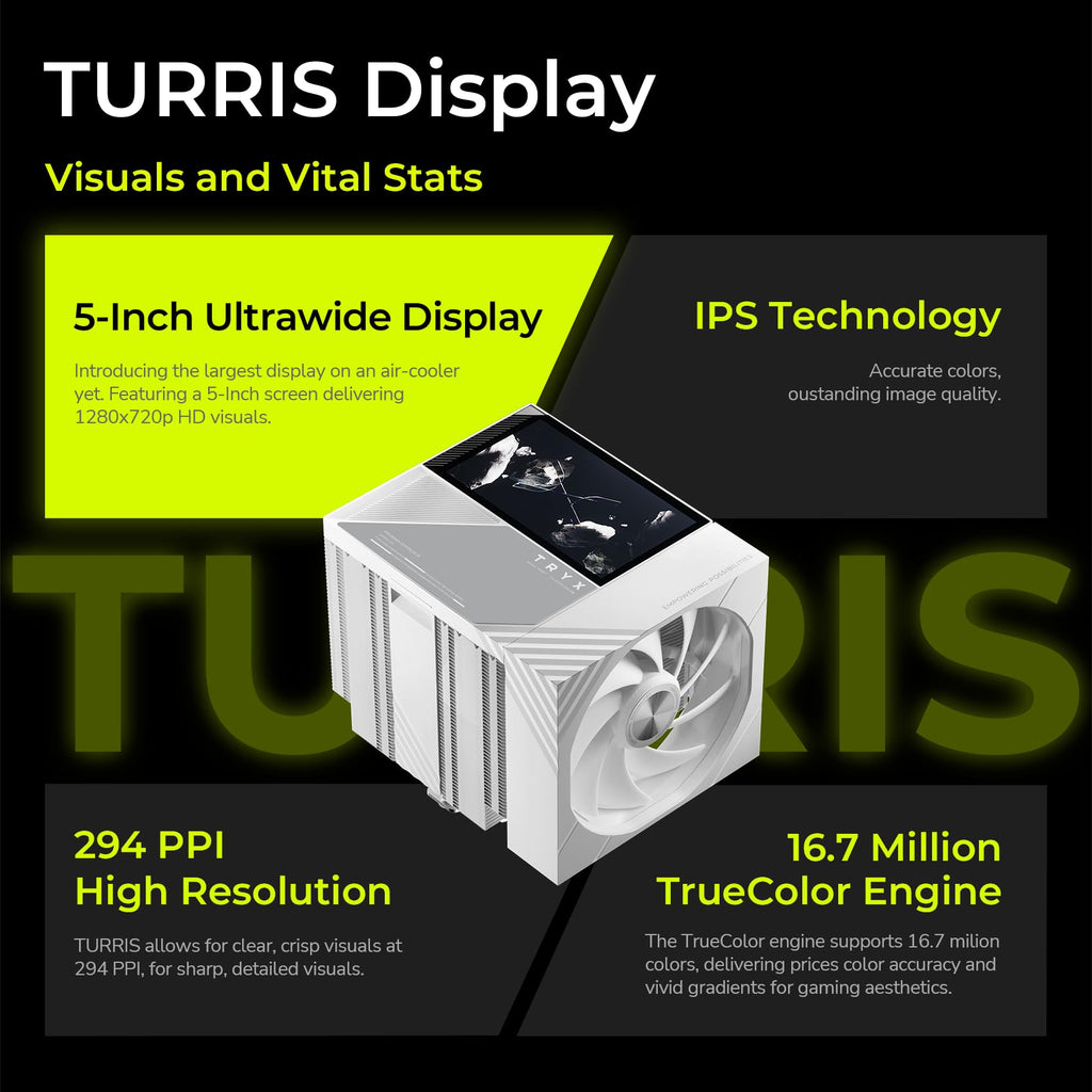 TRYX TURRIS 620 CPU Cooler 5.0" HP IPS Customizable Screen 280w TDP