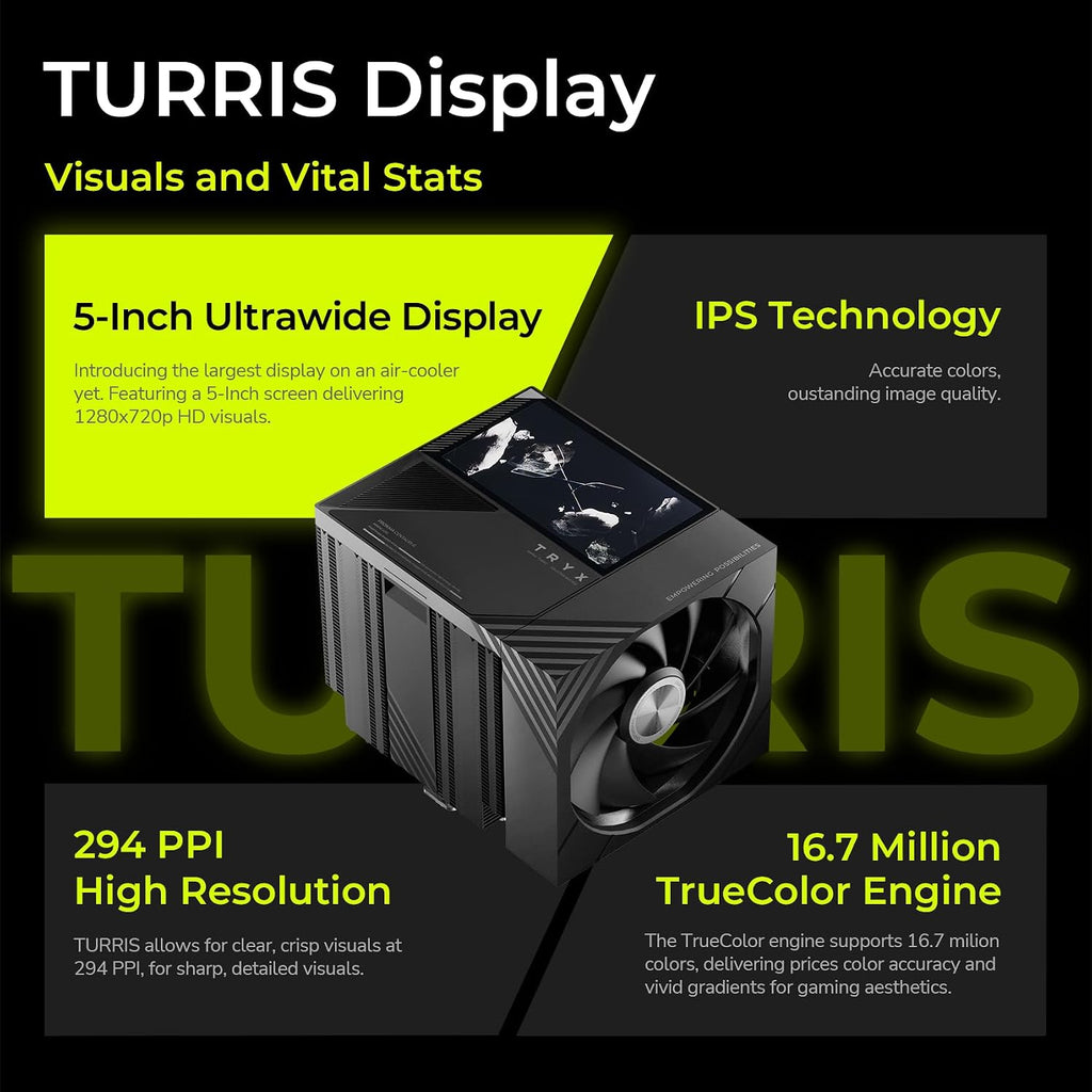 TRYX TURRIS 620 CPU Cooler 5.0" HP IPS Customizable Screen 280w TDP