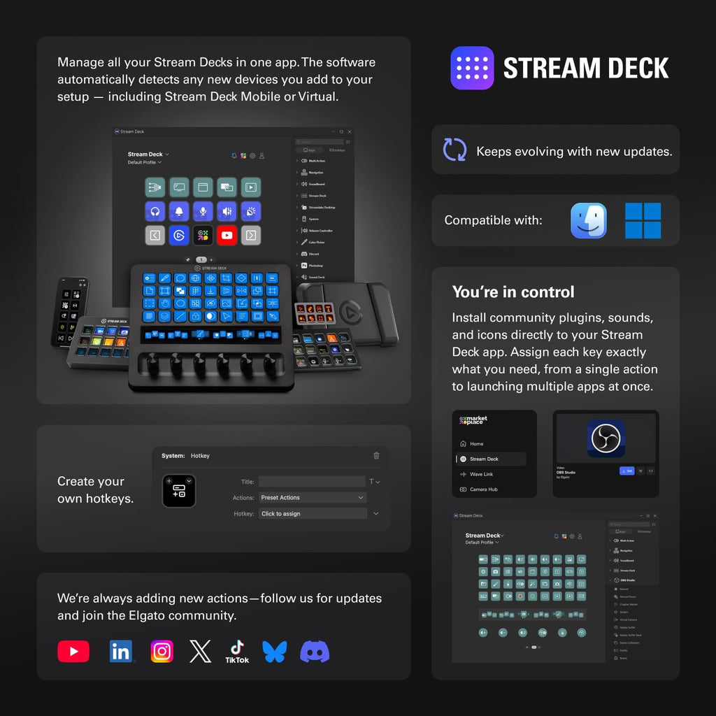 Elgato Stream Deck + XL Control Platform, Dials, Touch Strip