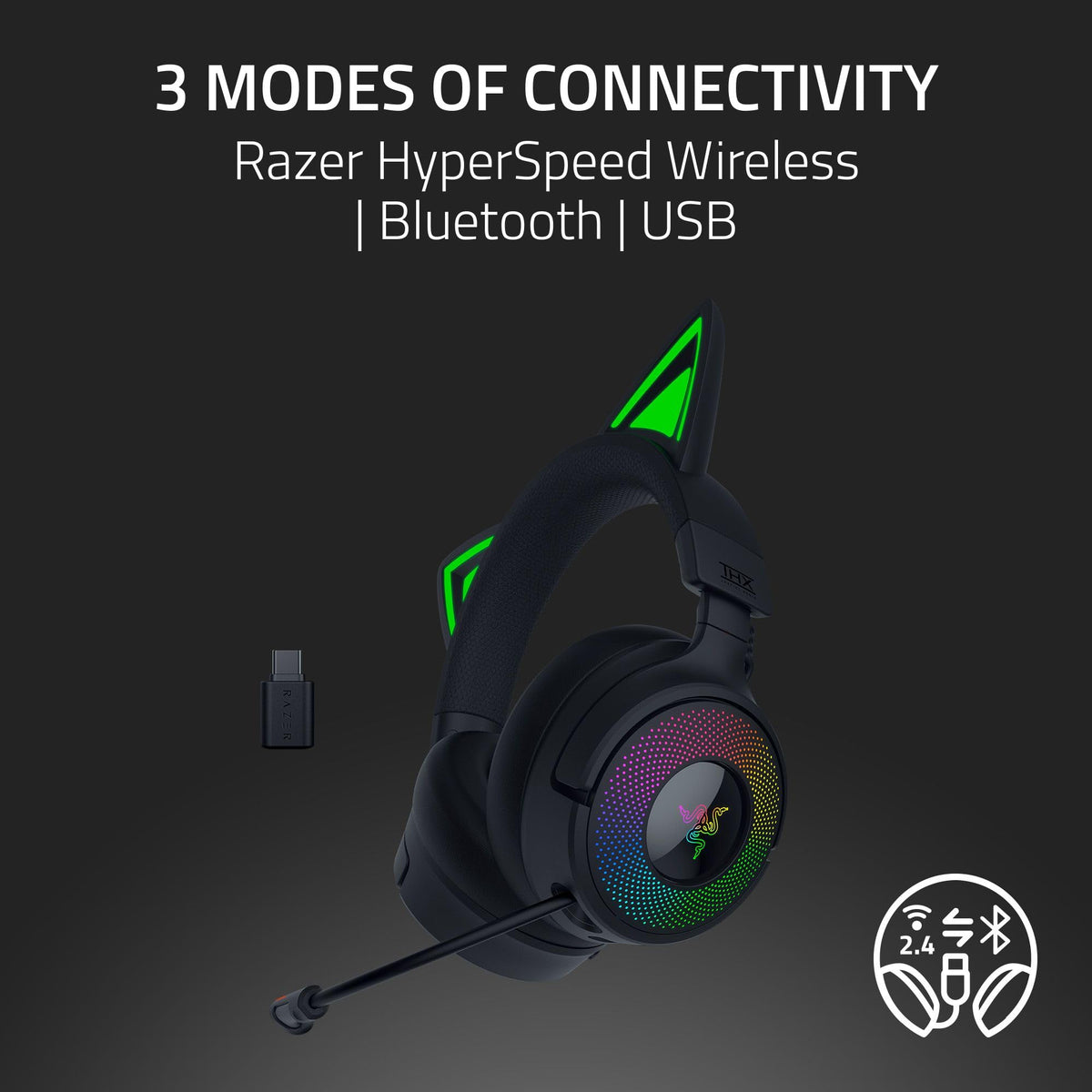 Razer Kraken Kitty V3 Pro Wireless RGB Gaming Headset, White