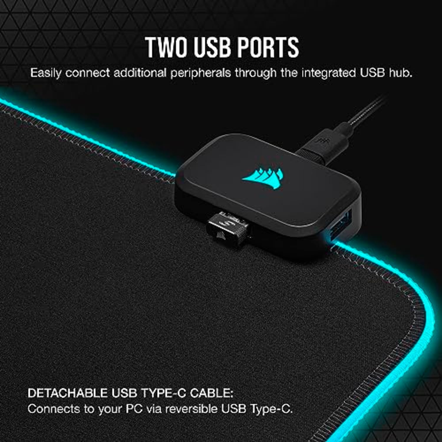 Corsair MM700 RGB Extended Cloth Gaming Mouse Pad - 36.6" x 15.8" - 360° RGB Lighting - Two USB Port Hub - Thick Rubber - Black