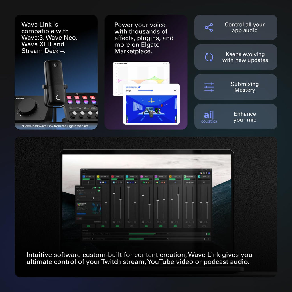 Elgato Wave:3 MK.2 USB Condenser Microphone, DSP Effects