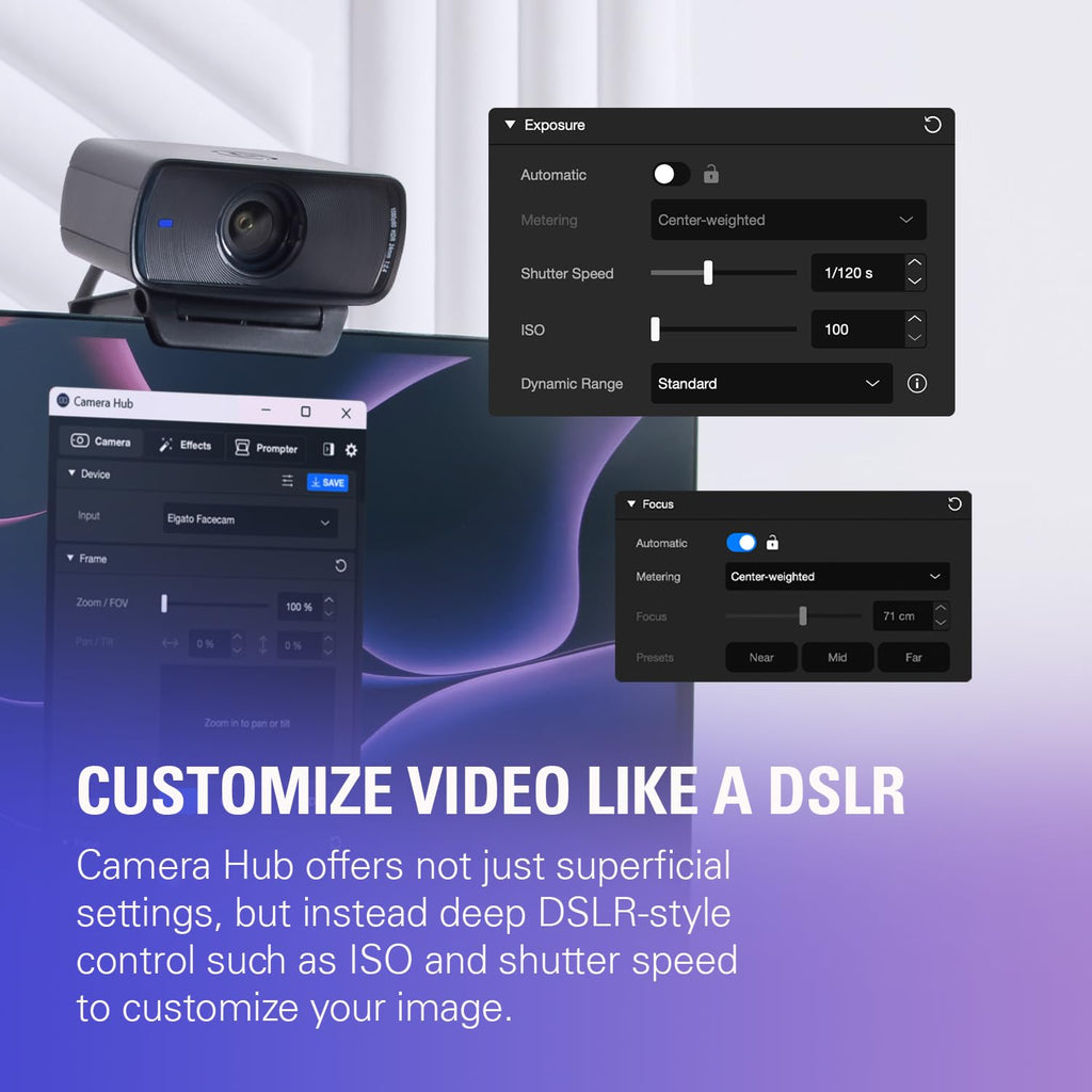 Elgato Facecam 4K, 4K60 Studio Webcam, DSLR-Like Control