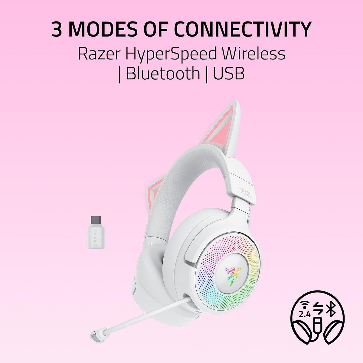 Razer Kraken Kitty V3 Pro Wireless RGB Gaming Headset, White