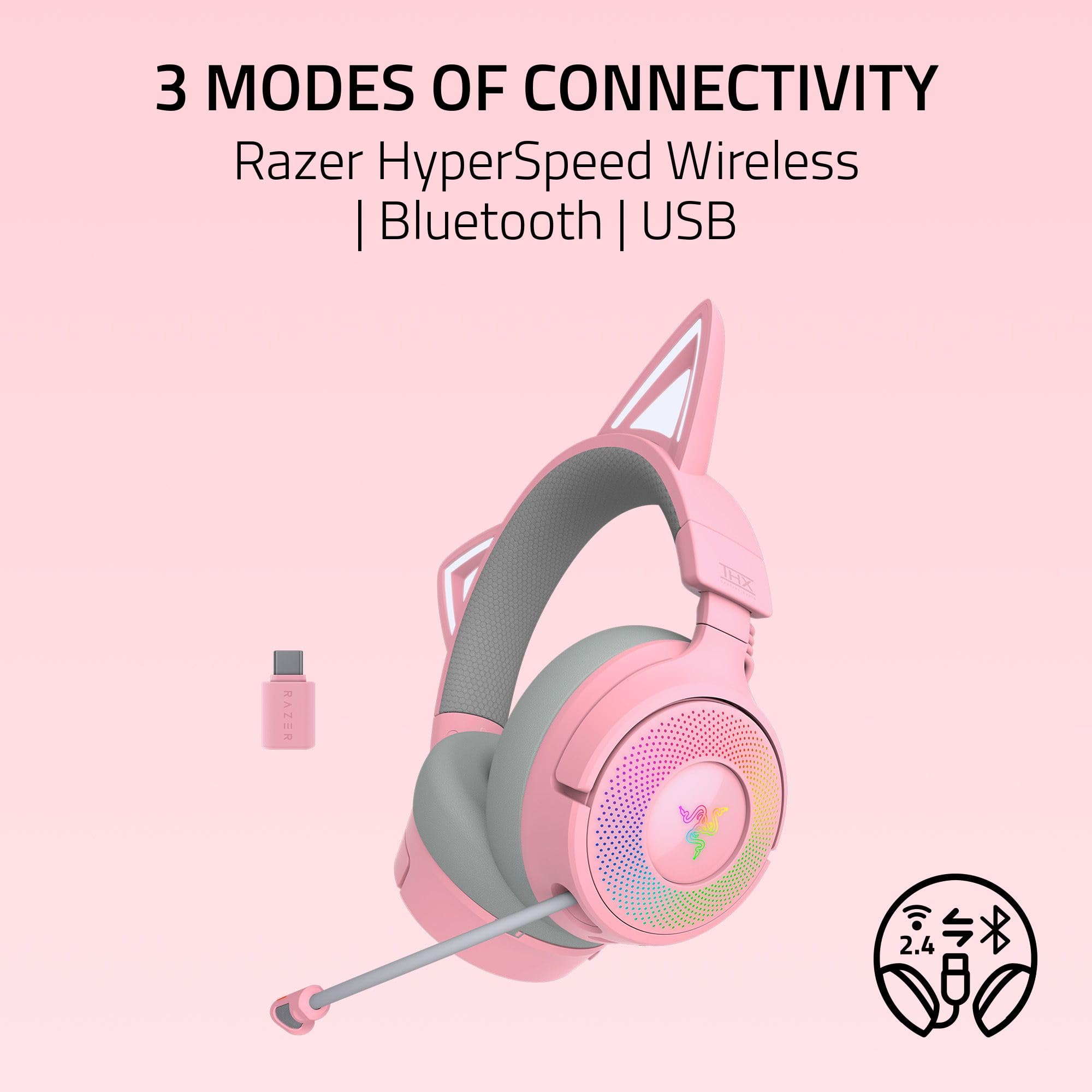 Razer Kraken Kitty V3 Pro Wireless RGB Gaming Headset, White