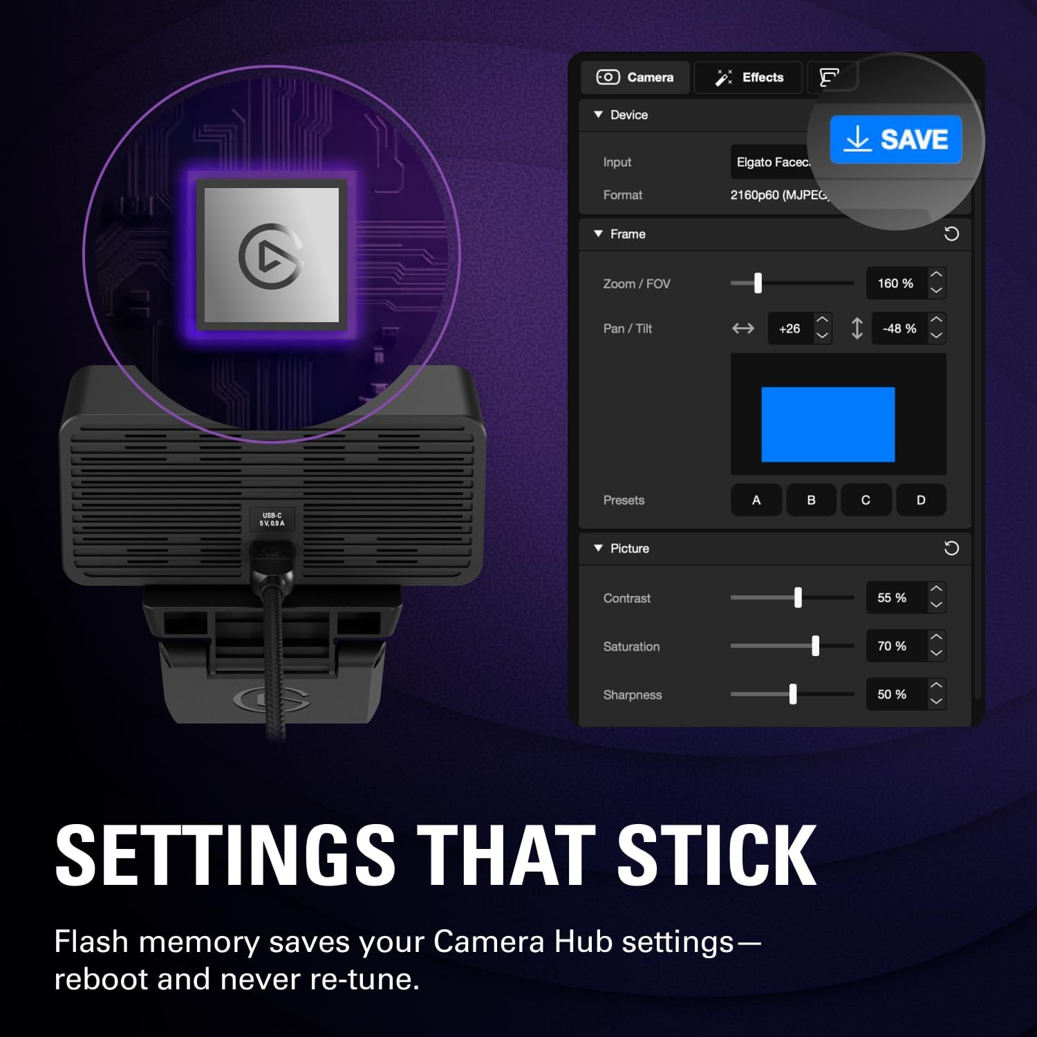 Elgato Facecam 4K, 4K60 Studio Webcam, DSLR-Like Control