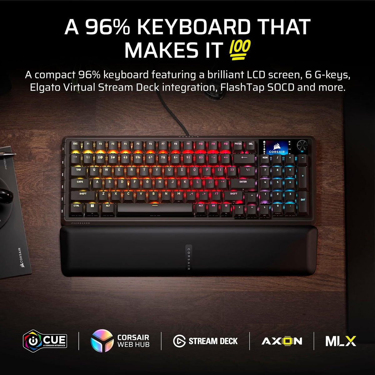 Corsair Vanguard 96 Wired Mechanical Gaming Keyboard – 96% Layout, Black