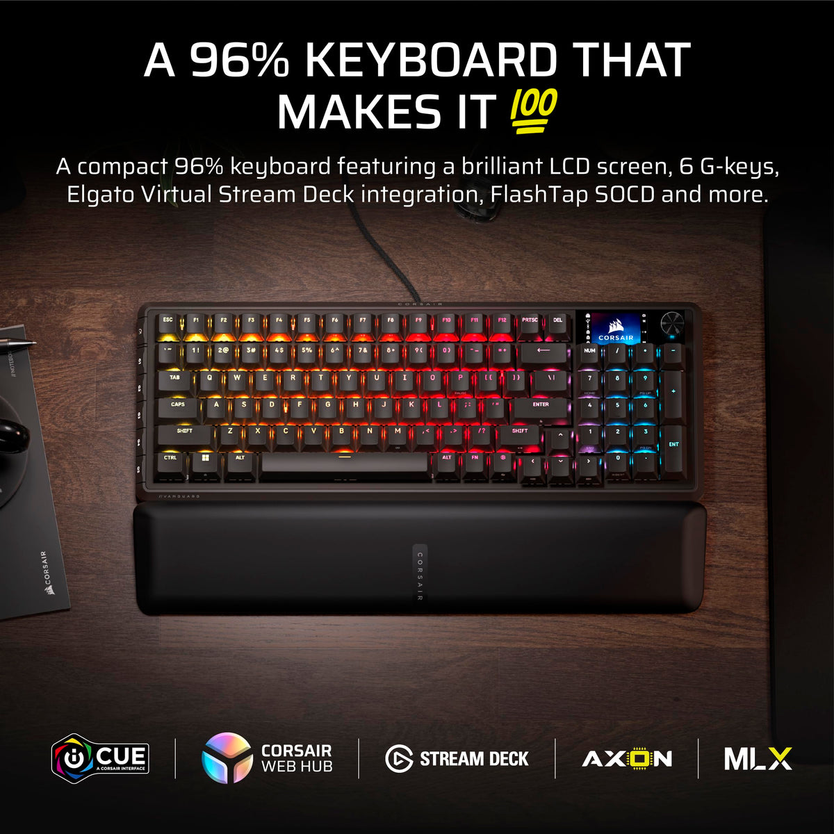Corsair Vanguard 96 Wired Mechanical Gaming Keyboard – 96% Layout, Black