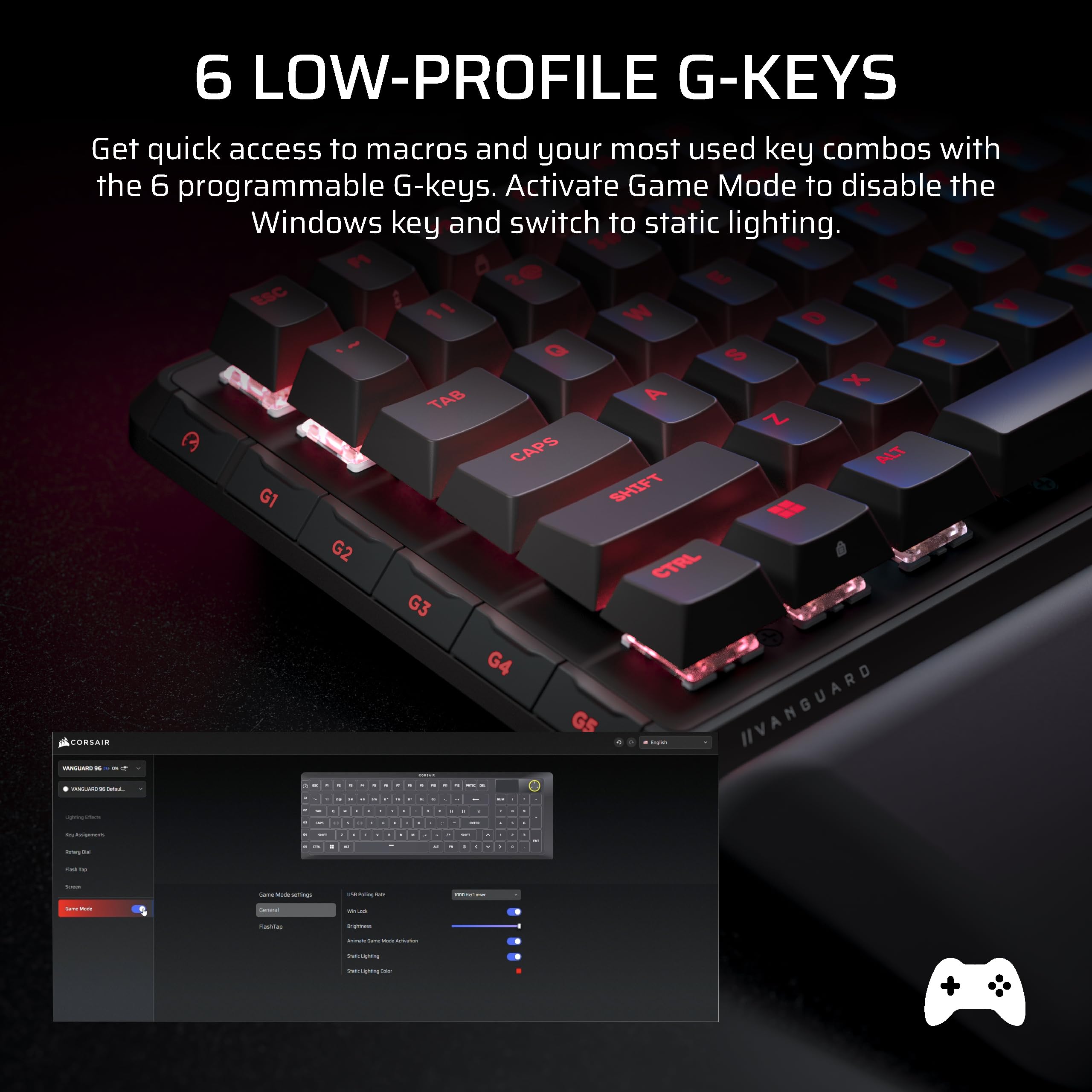 Corsair Vanguard 96 Wired Mechanical Gaming Keyboard – 96% Layout, Black