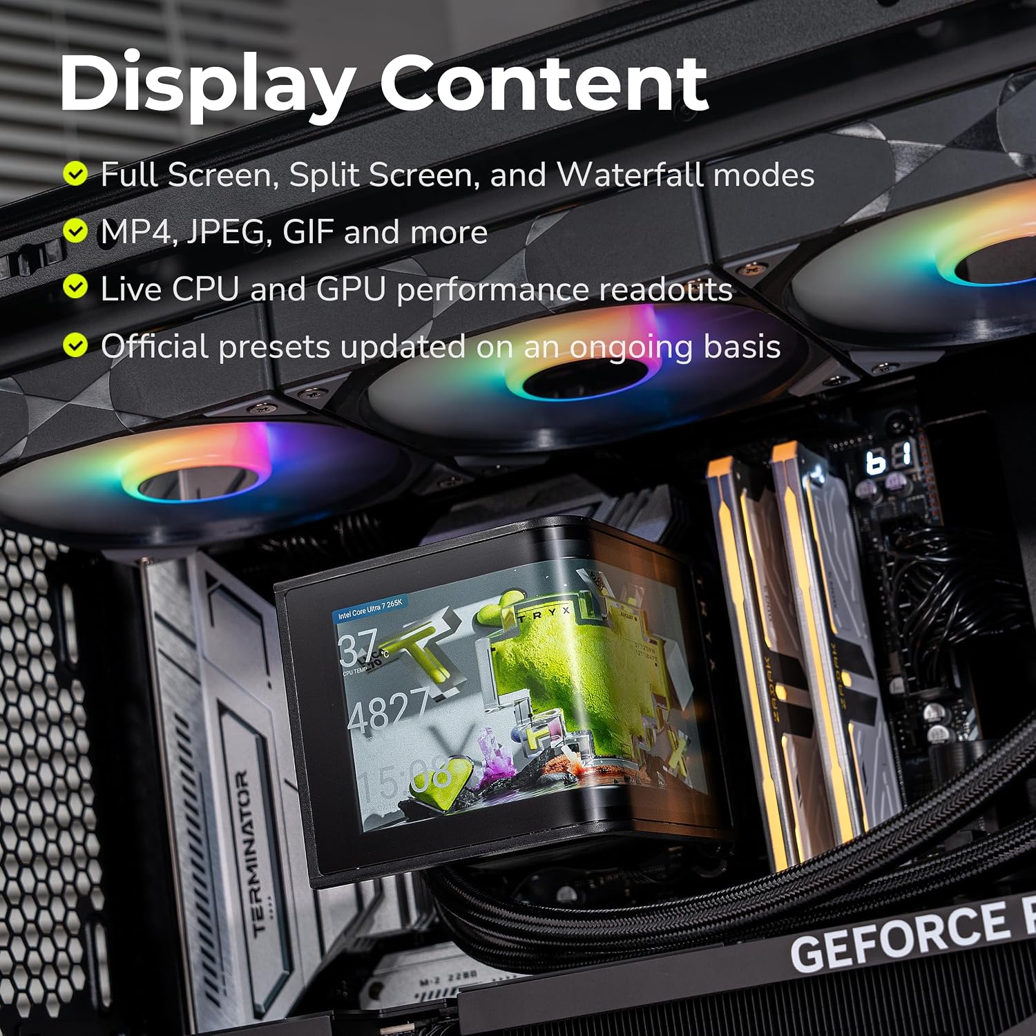 TRYX Panorama SE 360mm AIO Curved Screen GIPHY Built-in Asetek 280w TDP